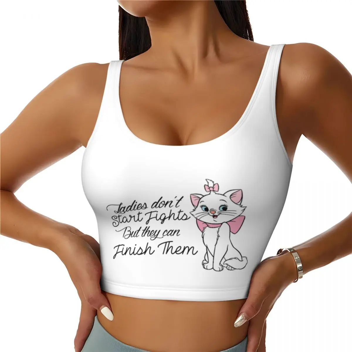 

Custom Cartoon Marie Cat Workout Crop Tank Tops for Women Seamless Kitten Animal Yoga Running Sports Bras