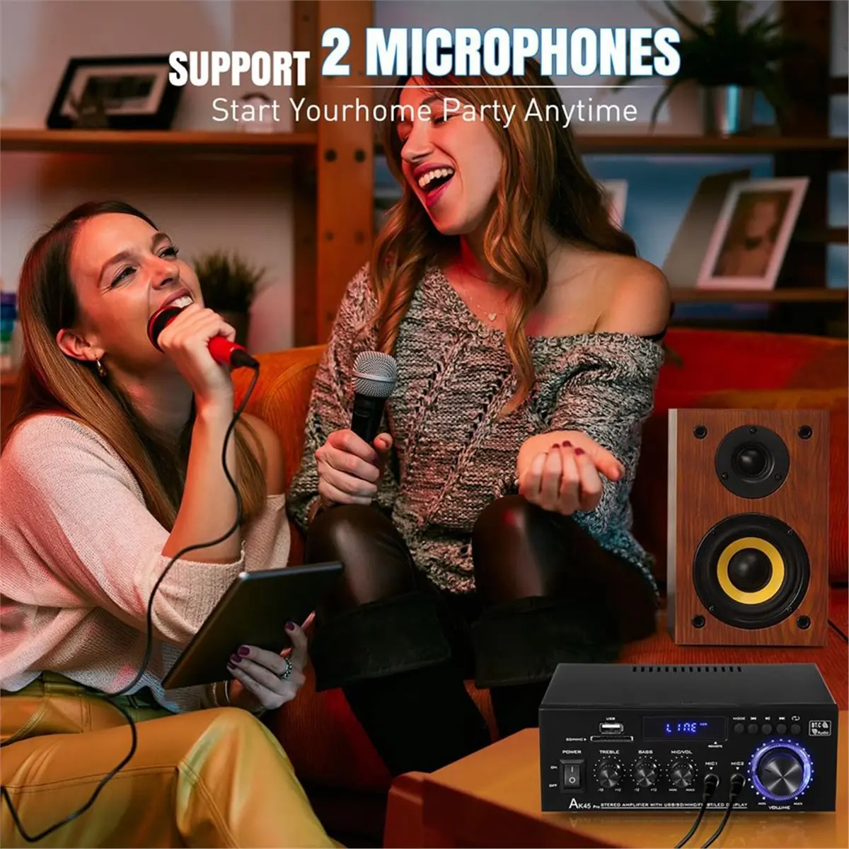 A26Z AK45 Pro Bluetooth Stereo Amplifier Max 400W, 2.0 Channel Home Audio Stereo Receivers for Home Theater Speaker-US Plug