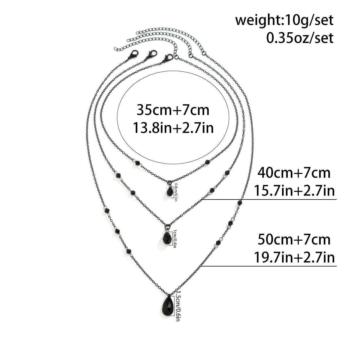 IngeSight.Z Gothic wielowarstwowy czarny kropla kryształowy naszyjnik zestaw dla kobiet w stylu Vintage czarny metalowy łańcuszek Choker na szyję — zdjęcie 5