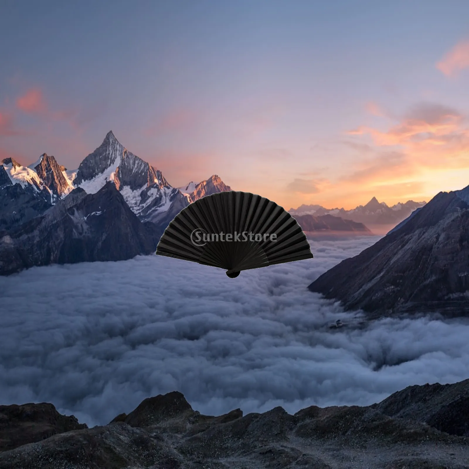 Handheld Bamboo Folding Fan Black Fabric Portable Elegant Folding Hand Fan for Bridal Party Dance and Gifts