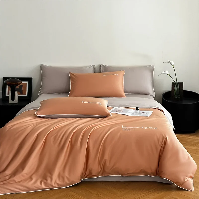 Svetanya 9color 60s Egyptian Cotton Satin Bedding Sets Solid Color Underwear Bed Linens Pillowcase Sheet Duvet Cover