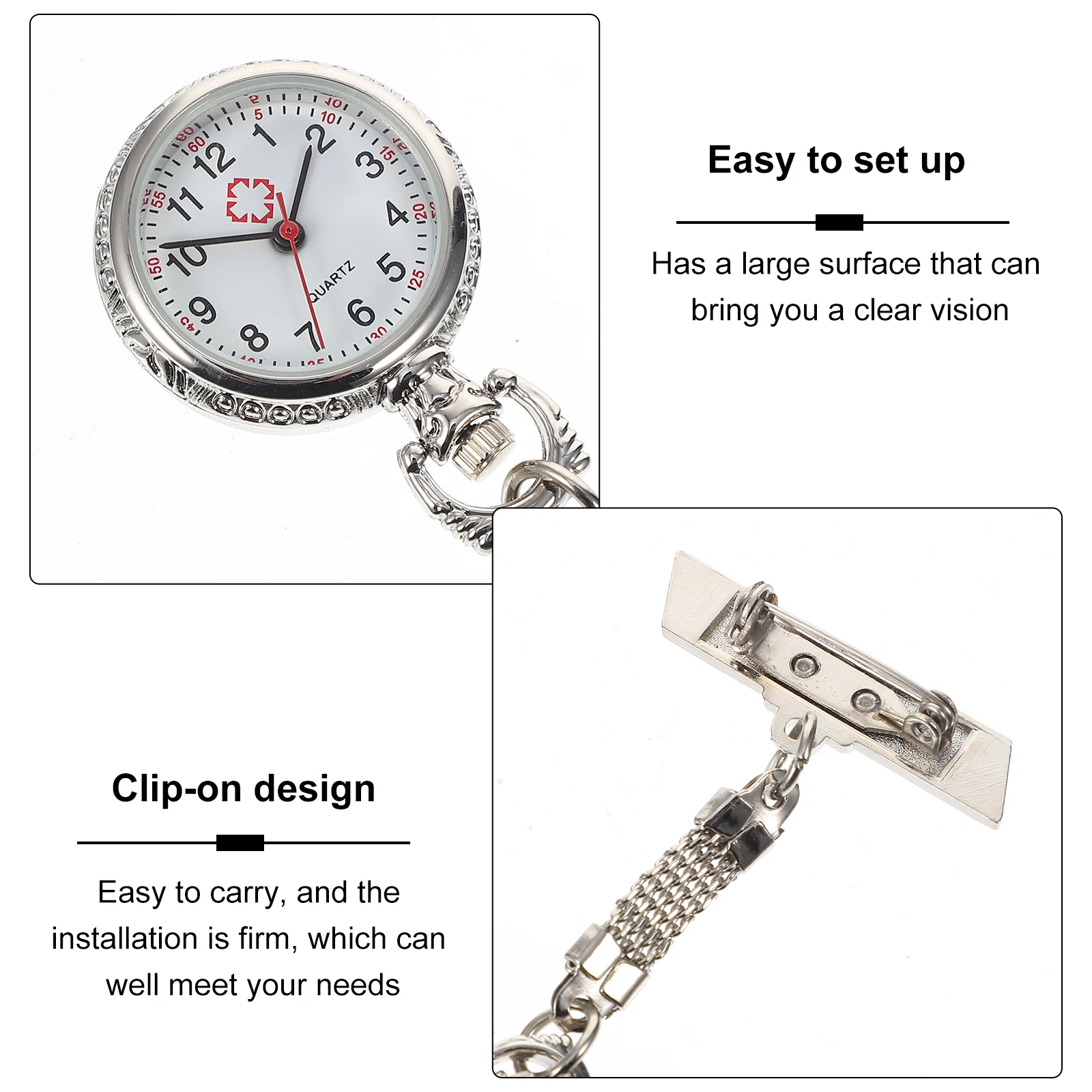 

Nurse Pocket Watch Durable Alloy Material Large Dial Clear Clip-On Hanging Design Elegant Simple Medical Nursing Student