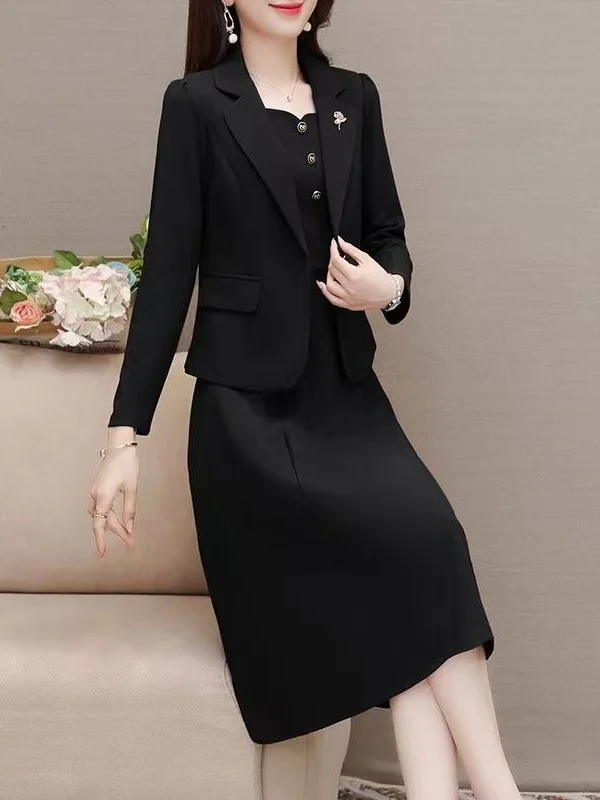 Fashionable Mid-Length Dress Set Mommy Style Autumn New Arrival Two-Piece Suit Casual Commute Korean Loose Fit High Waist Lon...