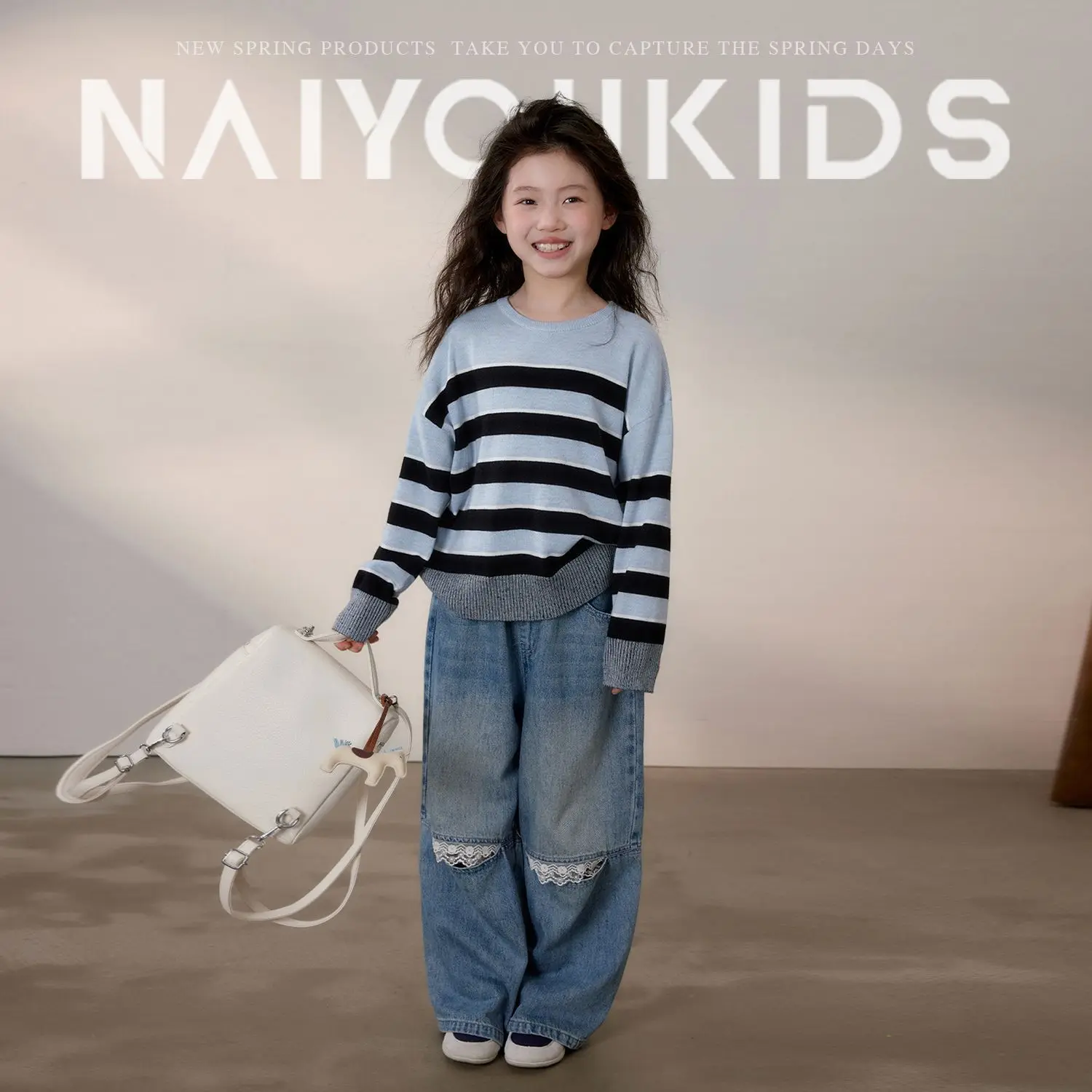 

Pants Trouser Jeans Kids 2025 Spring Autumn Korean Version Girls Straight Leg Stylish Mid Size Children Loose Versatile Lace