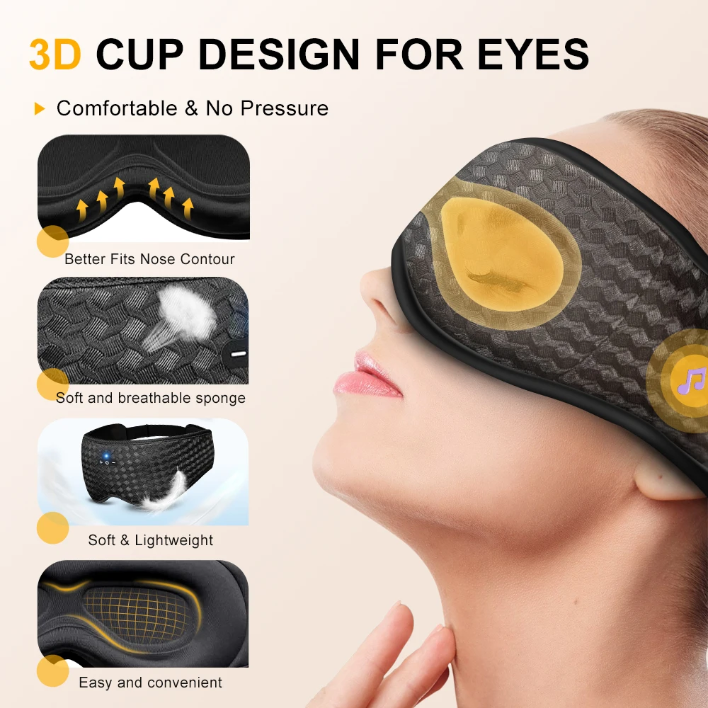 3D Bluetooth Sleeping Mask Headphones Eye Mask Wireless Music Sleep Mask Noise Reduction Blackout Sleeping Mask Eyes Slaapmasker view 4