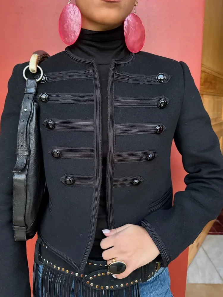Black Round Neck Military Jacket Women Casual Full Sleeve Buttons Cropped Slim Coat 2026 Lady Daily Street Napoleon New Jackets Black Round Neck Military Jacket Women Casual Full Sleeve Buttons Cropped Slim Coat 2026 Lady Daily Street Napoleon New Jackets
