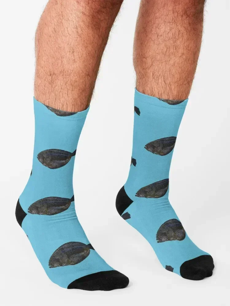 Summer Flounder (Fluke) Black Alternate Print Socks Stockings winter gifts essential bright garter Ladies Socks Men's