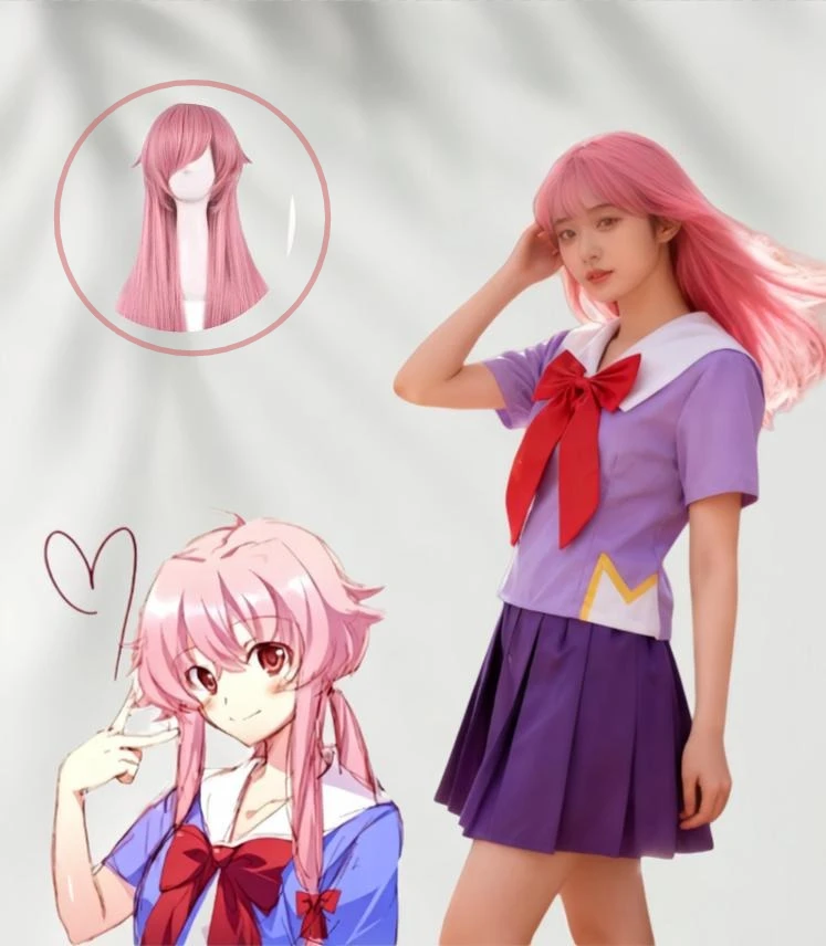 

Gasai Yuno Cosplay Costume Anime Future Diary Gasai Yuno Mirai Nikki Cosplay Girl Campus Uniform Short Skirt Wig for Carnival