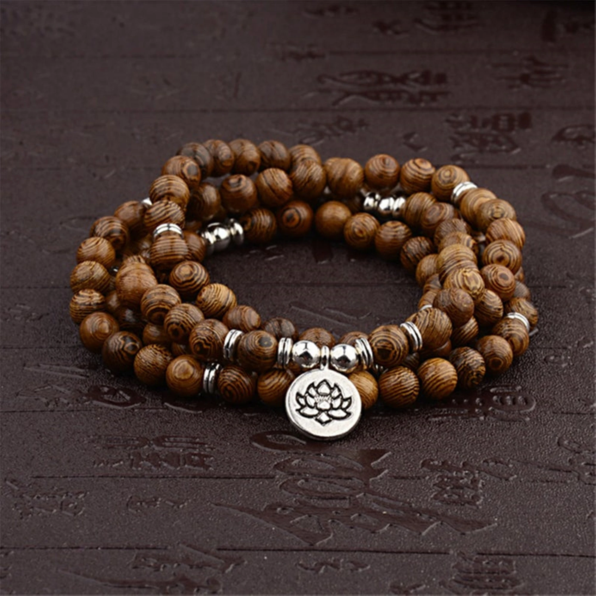 Meditation Wooden Beads Bracelet Spiritual Healing Stone Yoga Bracelet with Lotus Charms Jewelry for Women Men Bracelets