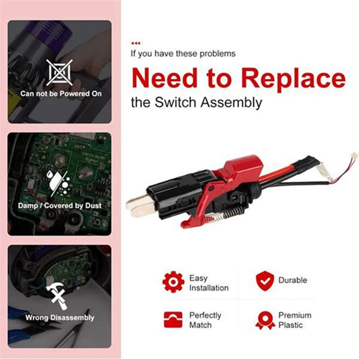 A03R Replacement Metal Trigger Assembly for V15 / SV22 / SV28 Series Vacuum Cleaner Parts Power Button Lock