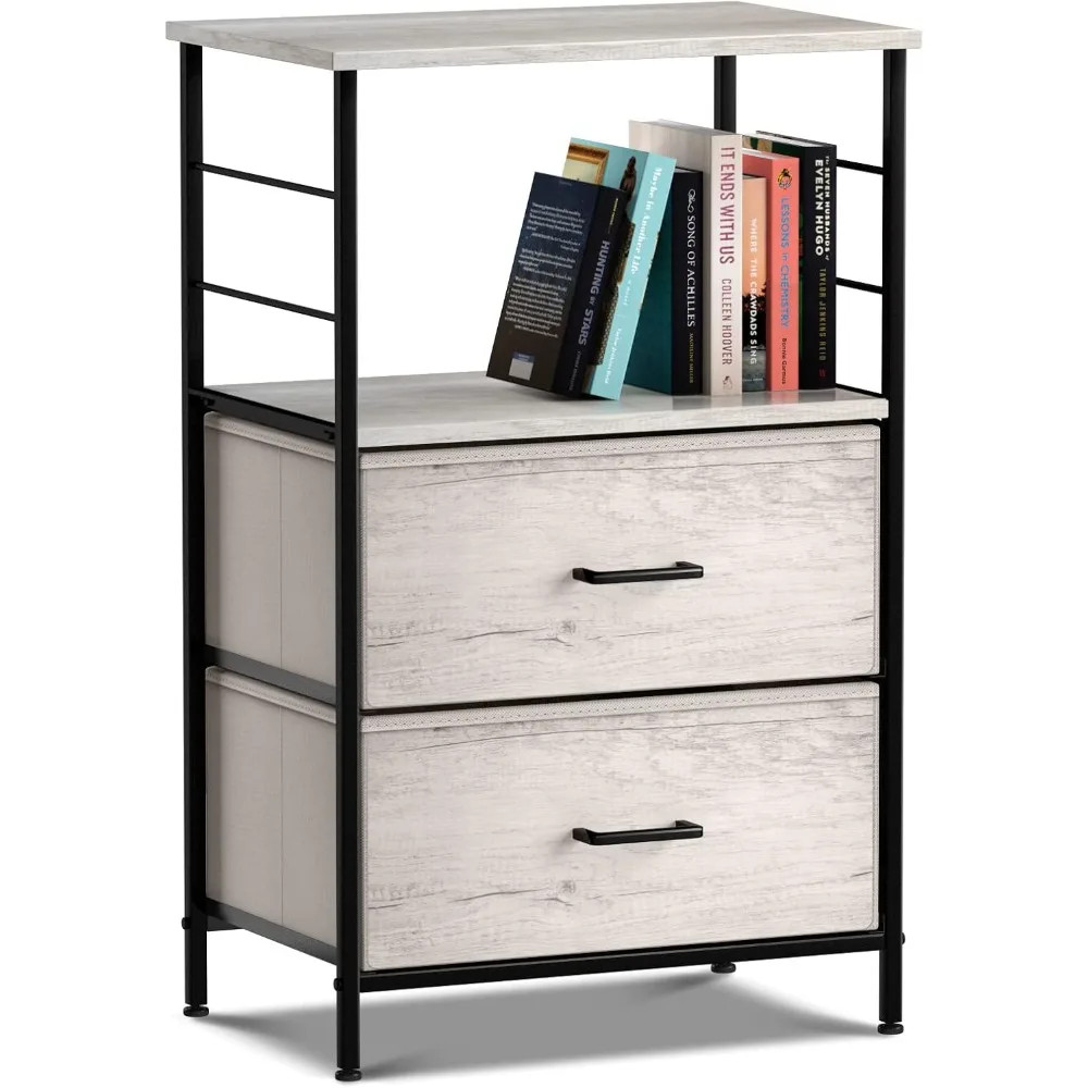 

Nightstand Dresser with 2 Faux Wood Drawers - Bedside Table Chest with Storage - Bedroom, Living Room, Closet & Dorm Furniture-