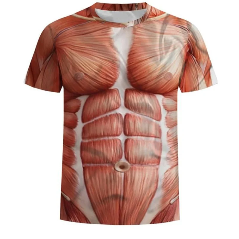 Men 3D T Shirt Bodybuilding Simulated Muscle Tattoo T-Shirt Casual Nude Skin Chest Musclar Tee Shirts Funny Short-Sleeve Clothes