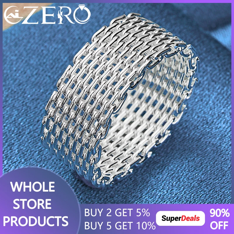 ALIZERO 925 Sterling Silver Weaving Mesh Rings For Women Men Wedding Engagement Party Fashion Jewelry Couple Ring