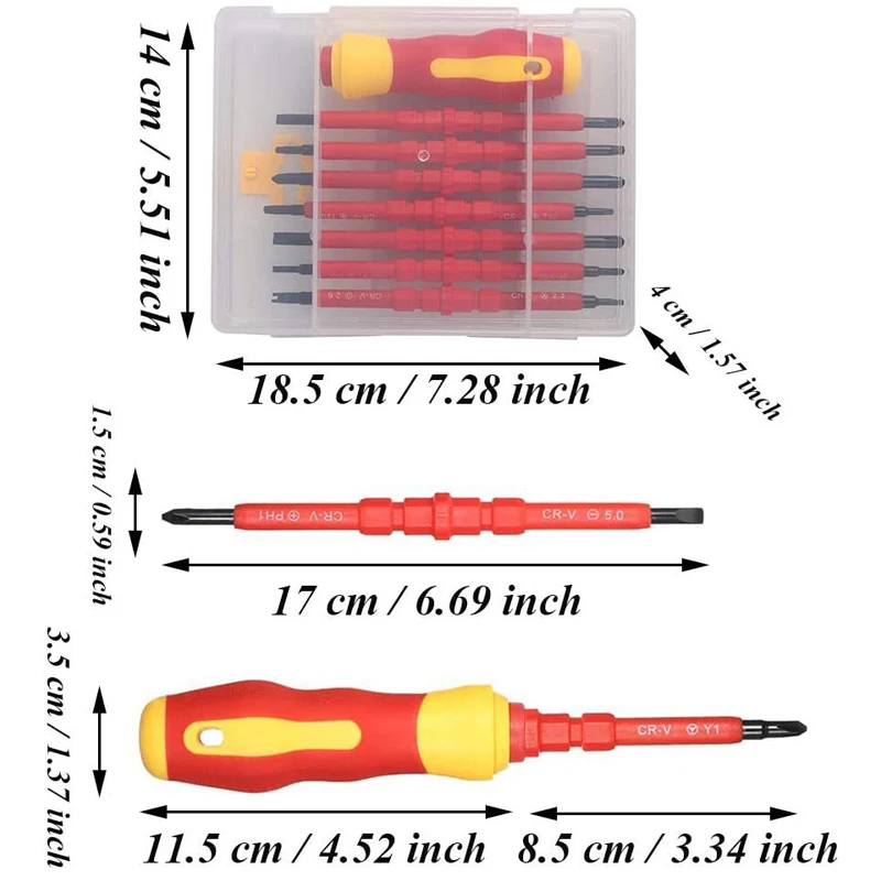 15PCS 380V/13PCS 1000V Changeable Insulated Screwdriver Set And Magnetic Slotted Bits Repair Tool Electrician Tools