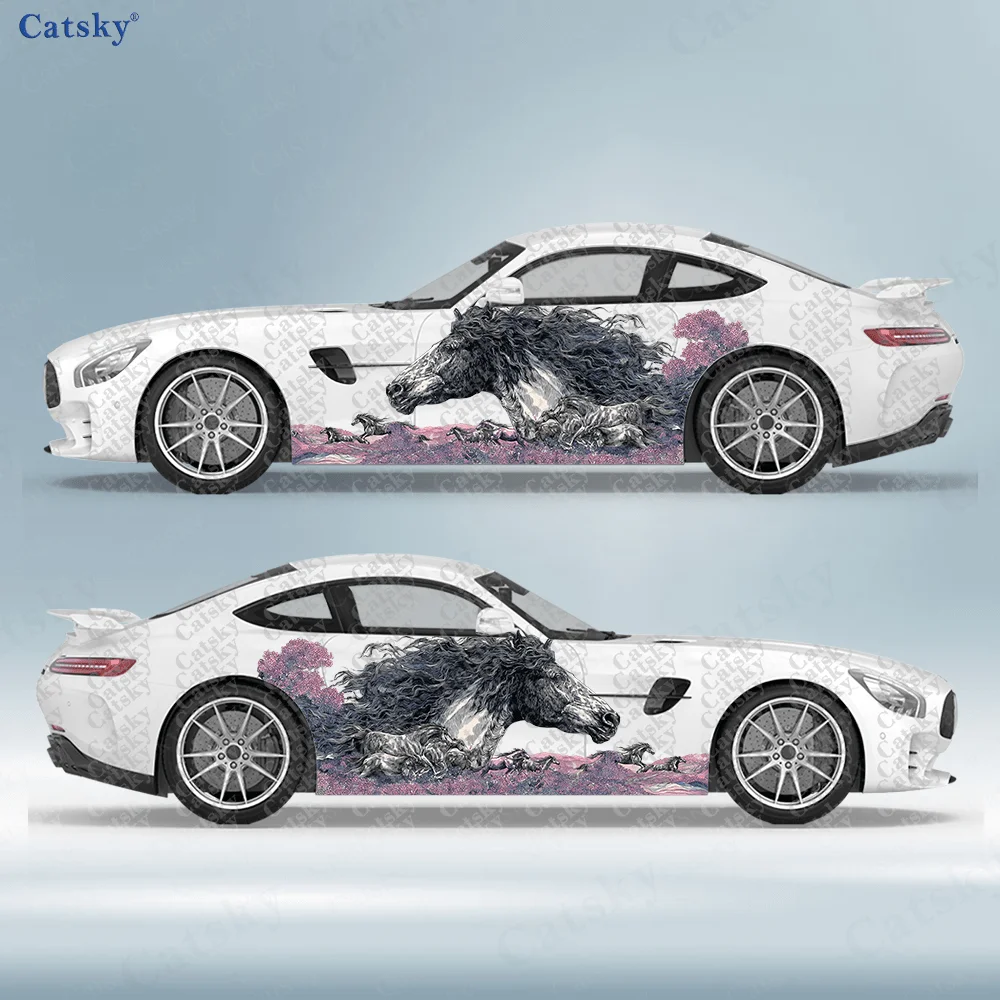 

2pcs Black Horse Herd Sunset Sticker, Suitable for Cars and Truck, Durable, Fade-Resistant, Bold Artistic Design Car Vinyl Decal