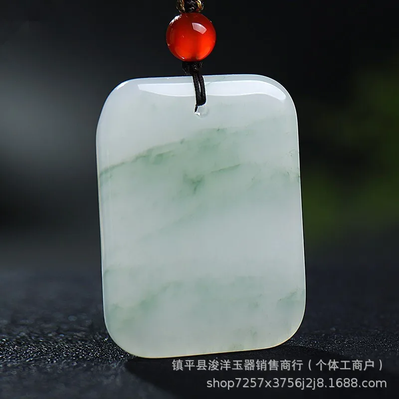 Emerald-colored Tianshan jade peace pendant, plain pendant, bread-shaped jade pendant, gemstone jade necklace, new versatile des
