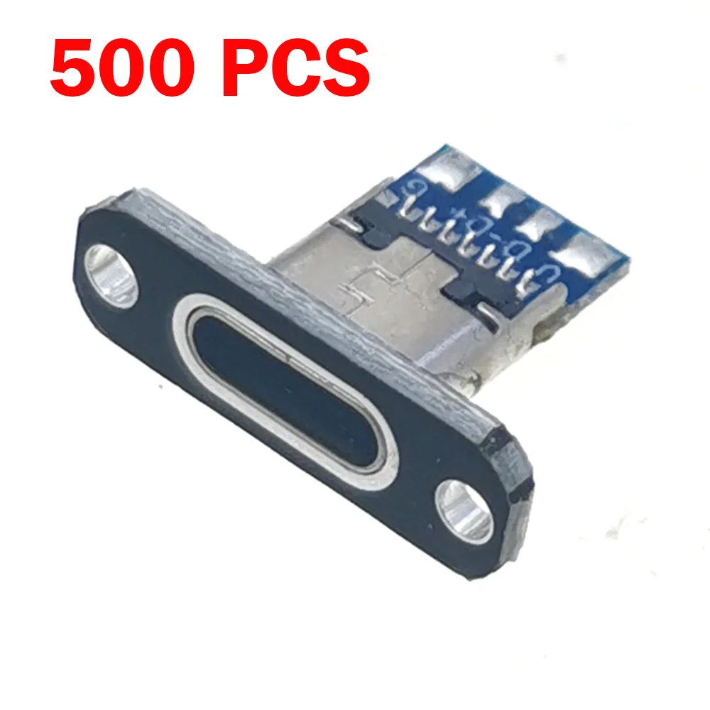 500pcs/Lot USB 3.1 Type C Power Socket With Screw fixing plate Type-C USB Jack 4Pin 6Pin Female Connector C-type Charging Port