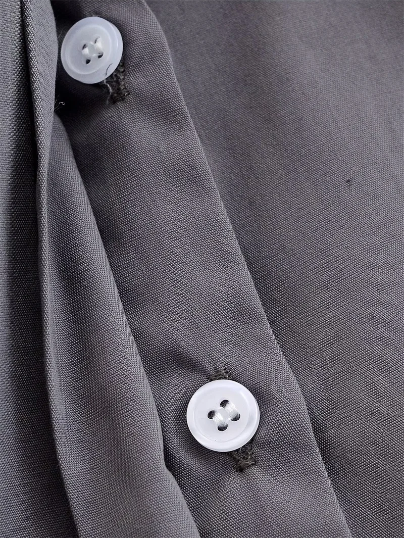 Chemise femme 2025 automne nouveau Style gris à manches longues chemise courte avec cravate décoration Sexy à la mode décontracté et Unique