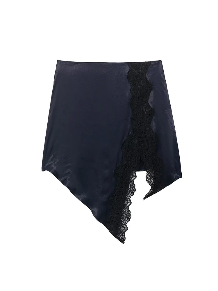    TFMLN falda asimétrica de encaje para mujer moda nueva Falda corta con cremallera lateral de Color sólido faldas elegantes de cintura alta para mujer