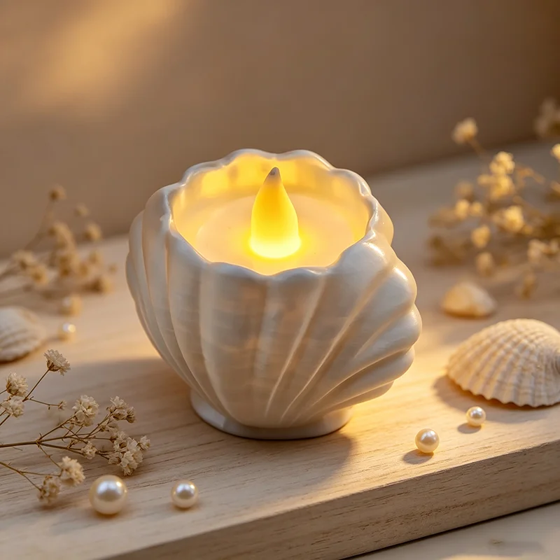 3D printed shell shaped electronic candle holder desktop storage cover, suitable for electronic candle holders