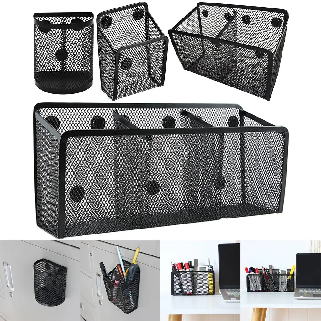 Magnetic Pencil Holder Multifunctional Mesh Basket for Desk Sundries Pen Ruler