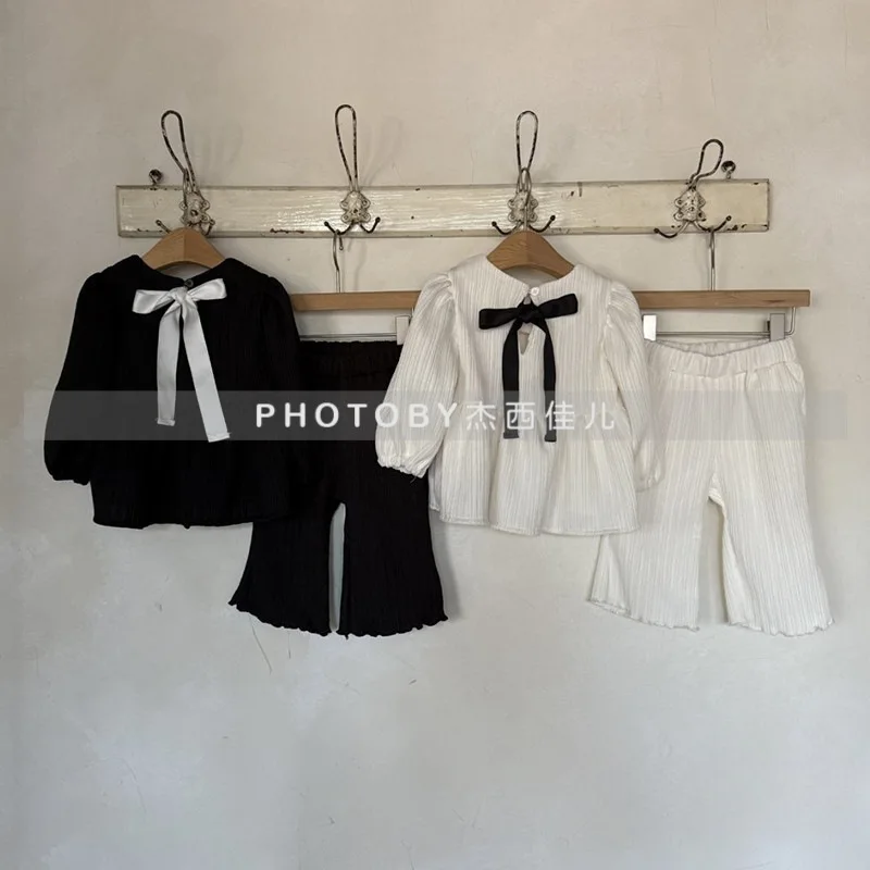 طفل دمية أعلى السراويل الطويلة قطعتين مجموعة Bowknot حزام مجموعة الفتيات الأطفال الكورية فضفاضة عارضة الحلو لطيف لينة مريحة