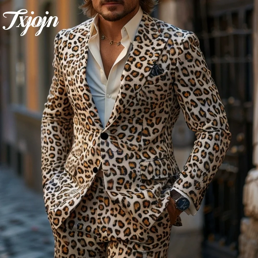Elegant 3D Printed Men Suit Set 2PCS Formal Notched Lapel Suit Wear Classic single-breasted Performance Suit blazer masculino