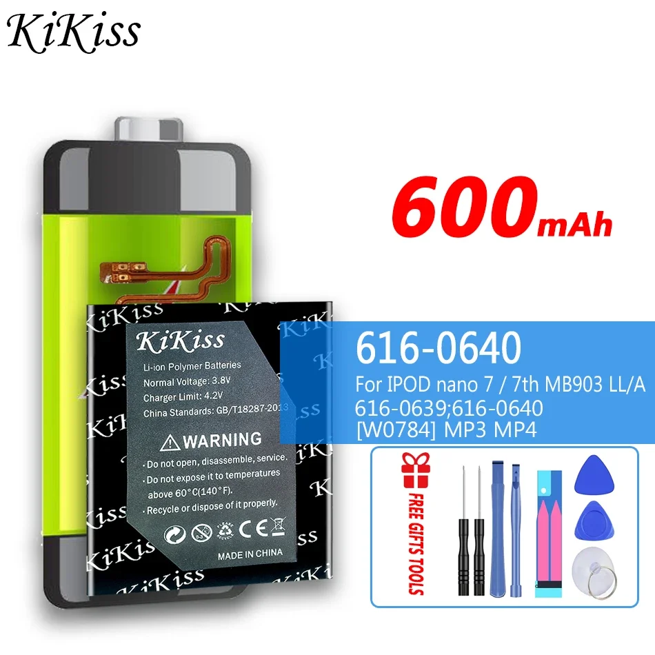 KiKiss Higher Capacity 600mAh A1446 Replacement Battery For IPOD nano 7 / 7th MB903LL/A;616-0639;616-0640 [W0784] MP3 MP4