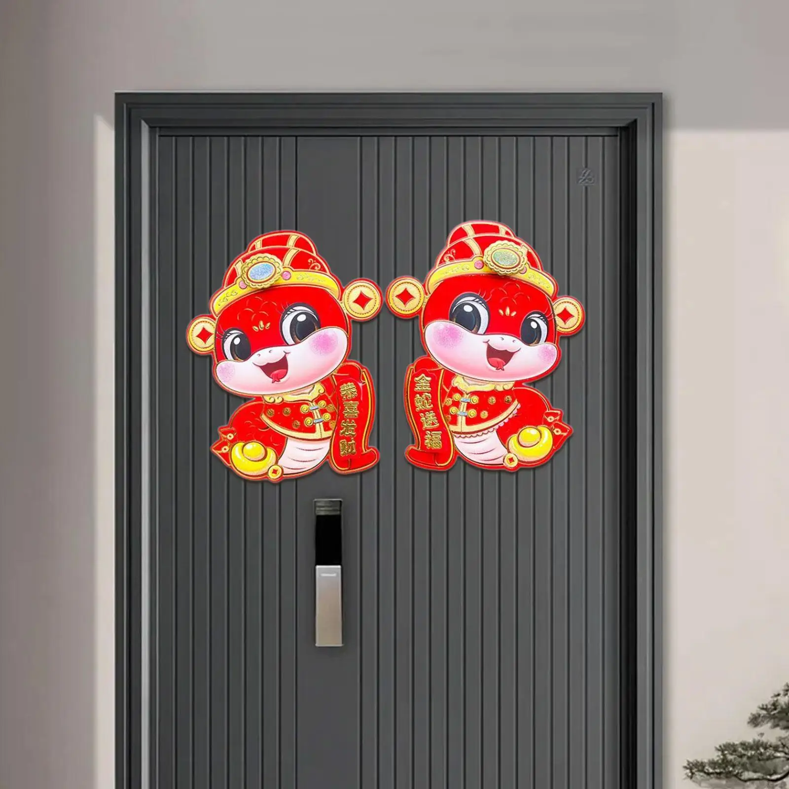 2 Pieces Chinese New Year Door Stickers Snake Year Window Clings 2025 Spring Festival Wall Decals for Kitchen Study Showcase