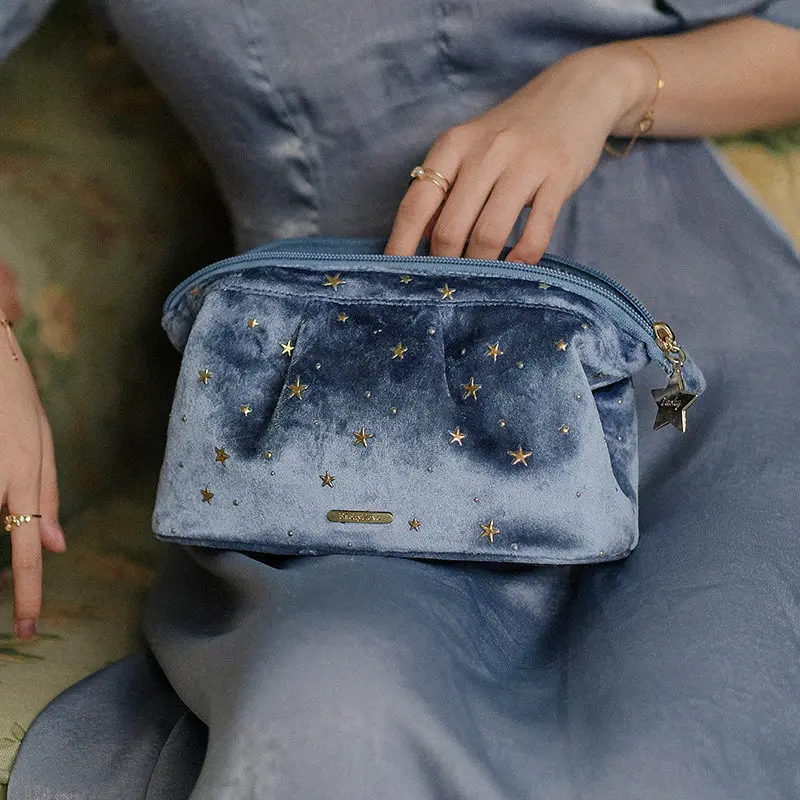 Bolsa de cosméticos de gran capacidad con patrones de estrellas, estuche de almacenamiento para artículos de tocador, cosméticos, caqui/azul/rosa