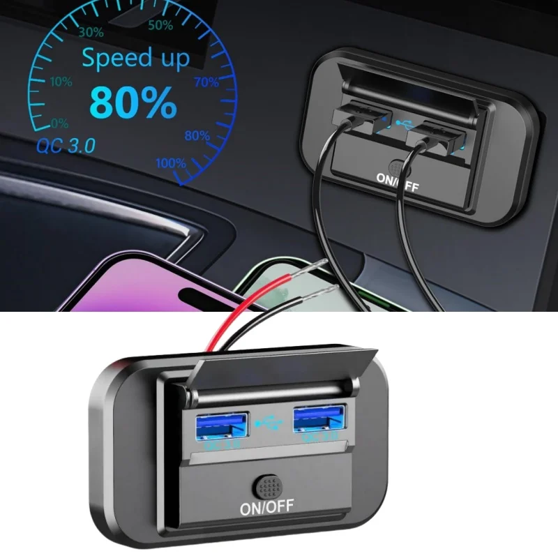 LED Dual USB Car Fast Charger Socket Power Outlet With Switch For Campervan Boat Or Motorhome VW T5 T6