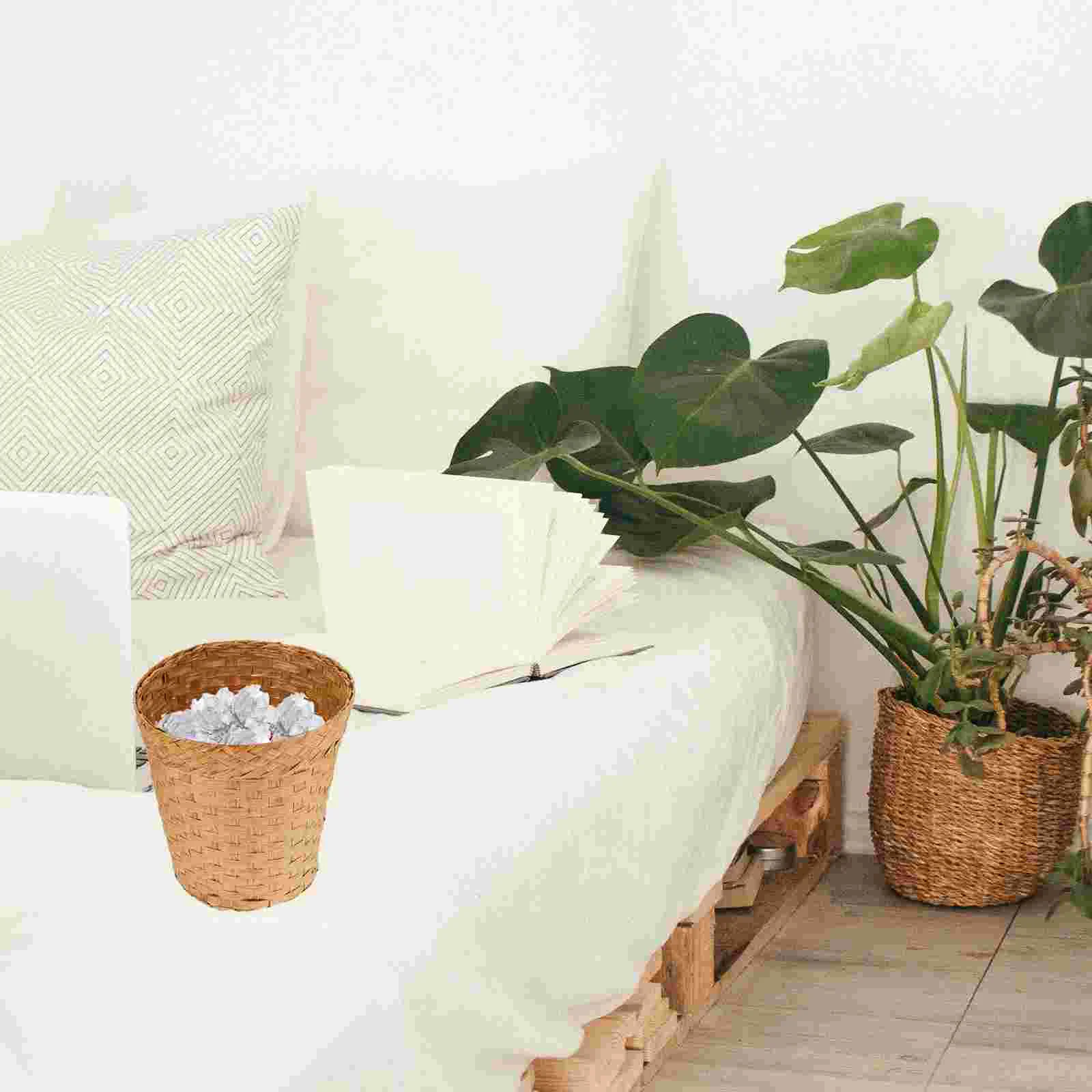 Rattan Handwoven Trash Can Bedroom Waste Basket Litter Wicker for Bathroom Sundries Storage Weaving Wastebaskets Cans Bins