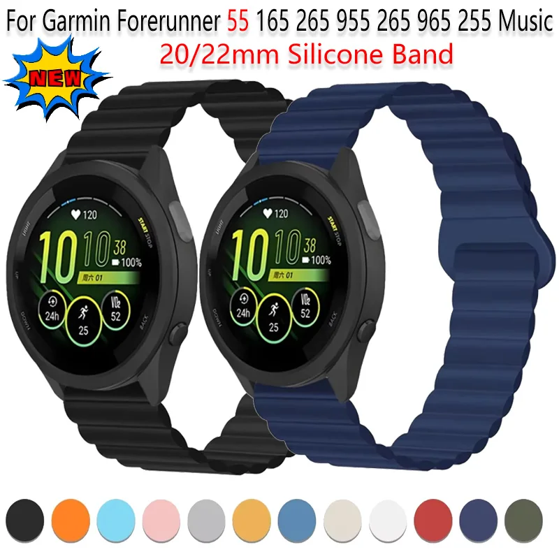 

20/22mm Silicone Band for Garmin Forerunner 55 165 265 955 265 965 970 Music strap Magnetic Bracelet watchabnd for Garmin Venu 3
