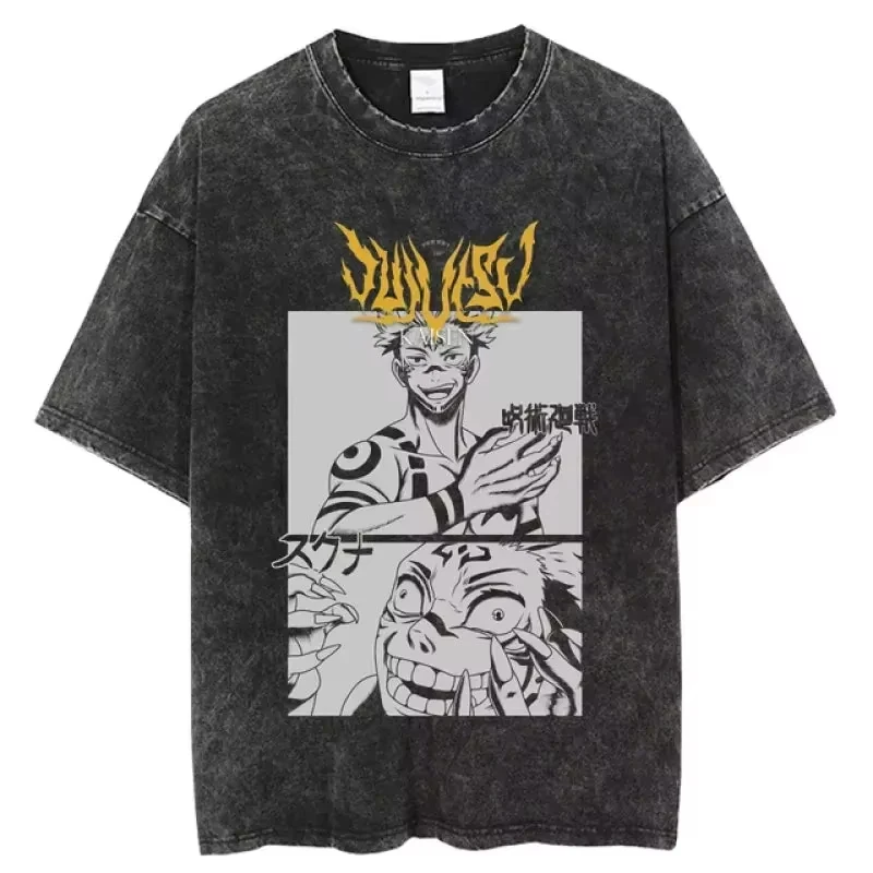 

Ретро-футболка 2026 года с эффектом потертости по мотивам комикса «Дзю-дзюцу Кайсен». Хлопковая повседневная рубашка с короткими рукавами и аниме-принтом. Дизайн в уличном стиле