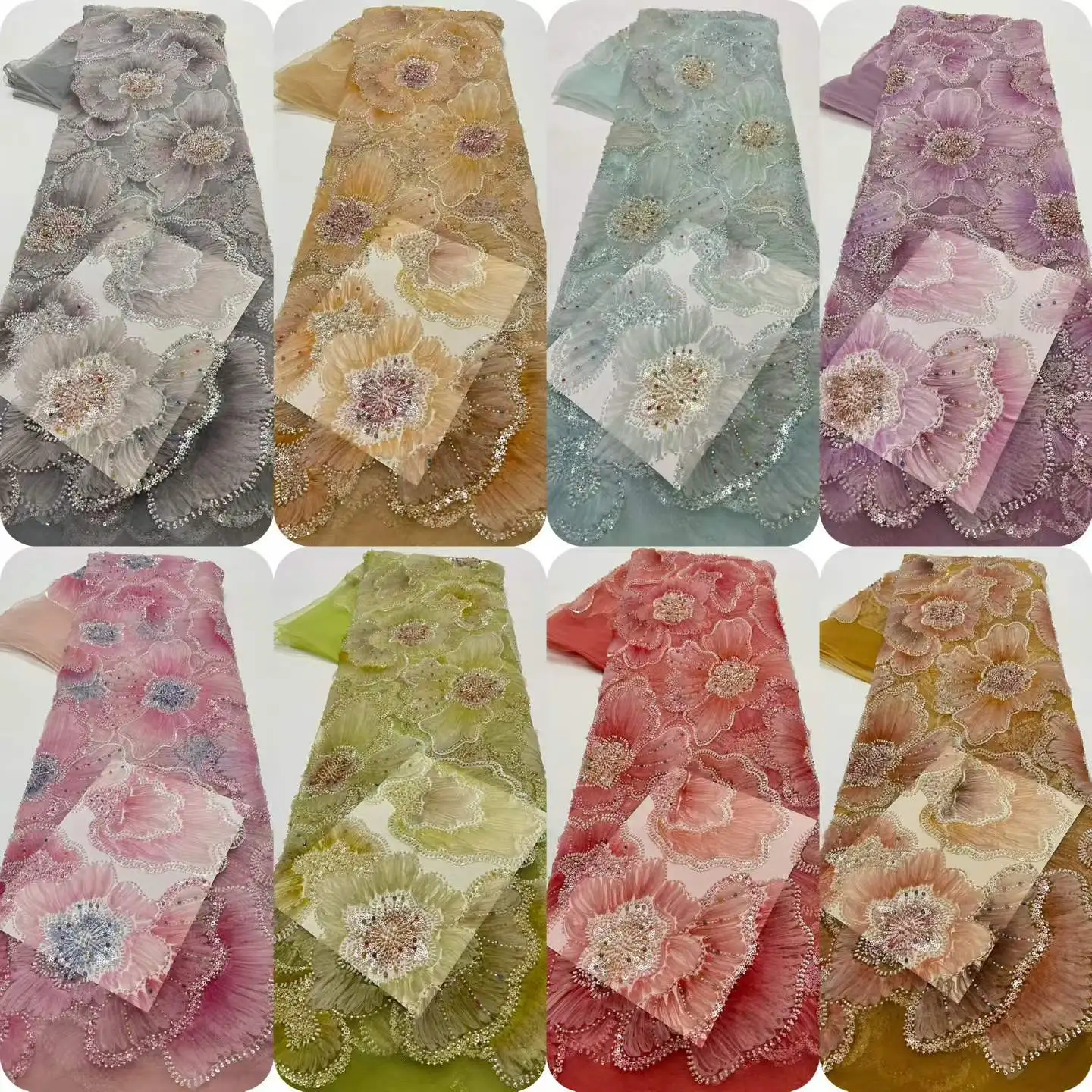 Wunderschöner Afrikanischer Pailletten-Perlen-Spitzenstoff 2026 Hochwertiger Französischer Spitzenstoff Nigerianische Netzspitze Stickerei Partykleid – Detail 3