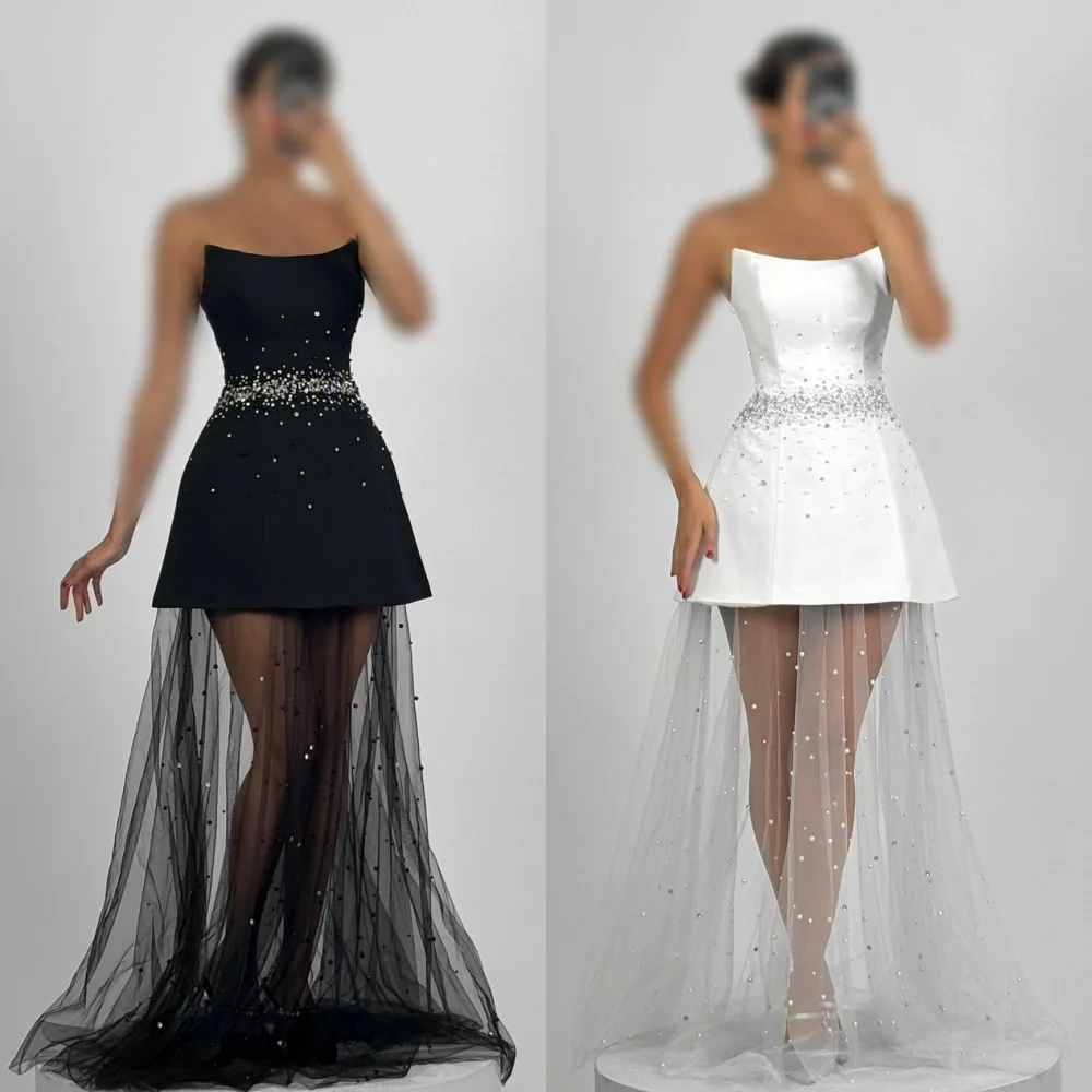 

Customized Intricate Fashion Beading Sequined A-line Strapless Long Dresses Bespoke Occasion Dresses Modern Style High Quality