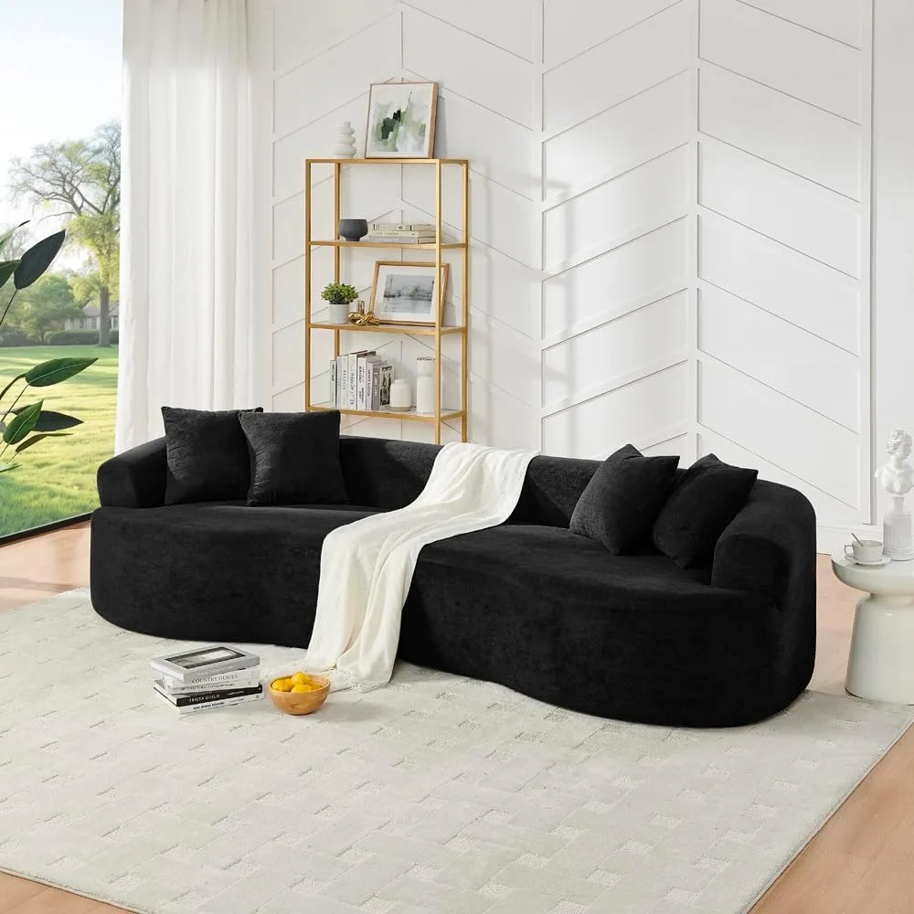 113 Zoll Gebogenes Design Multifunktionales Cloud Modulares Ecksofa, Modernes Stoff-Ecksofa mit Chenille, Individuell Anpassbar