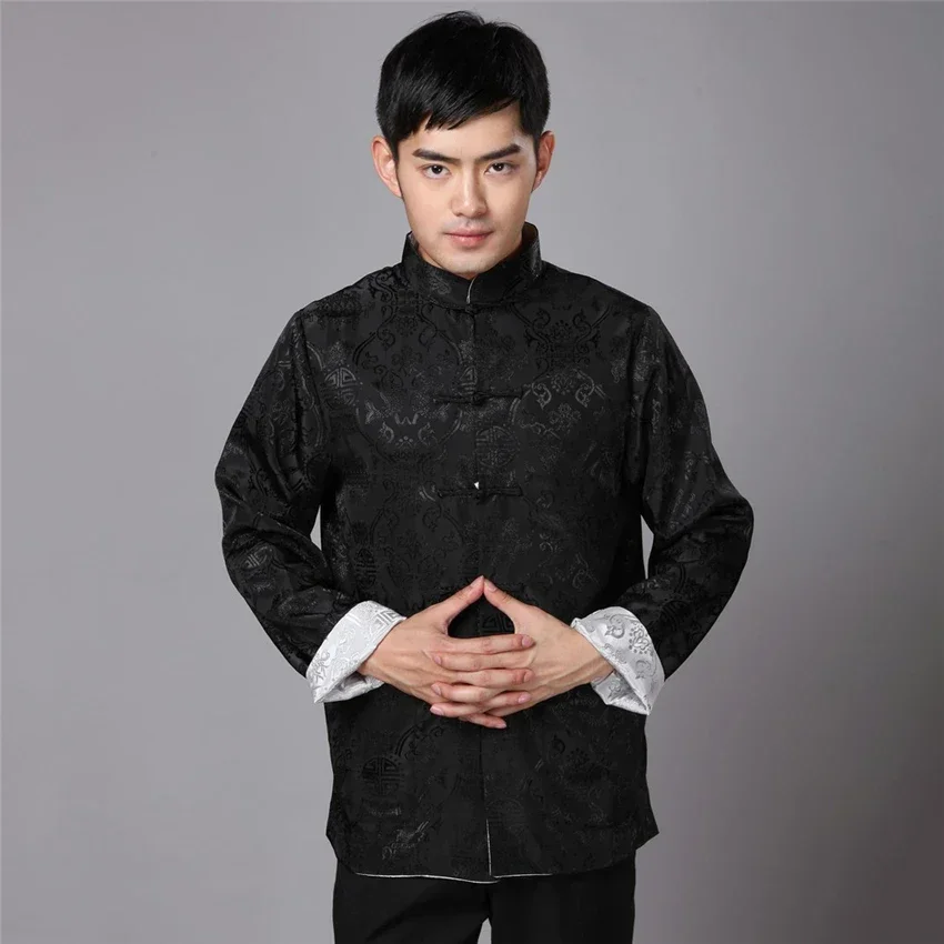 Tang Suit Traditional Chinese Clothing for Men Shirt Jacket  Double Wear Collar Cheongsam Top Retro News Year Clothes Kung Fu