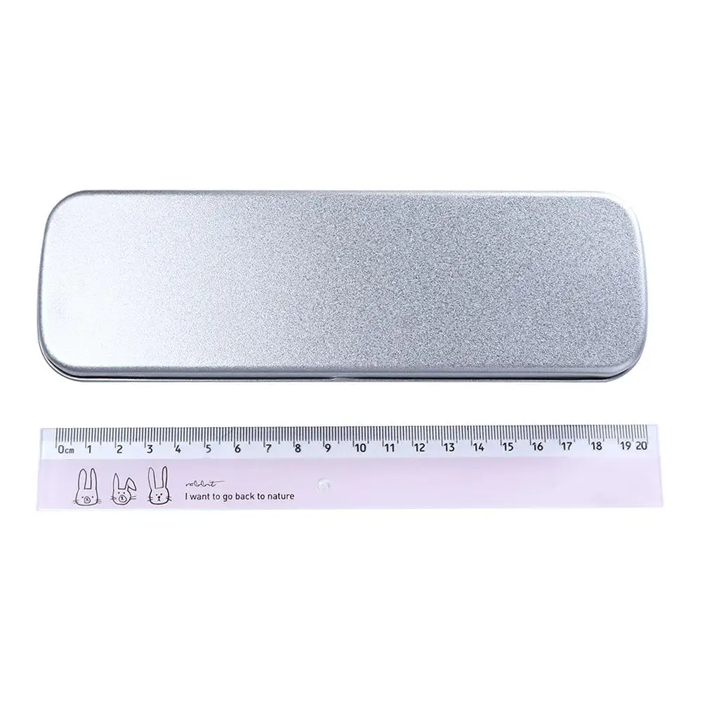 

For Kids School Supplies Student Silver Metal Single Layer Pencil Case Pencil Storage Box Stationery Box Pencil Box