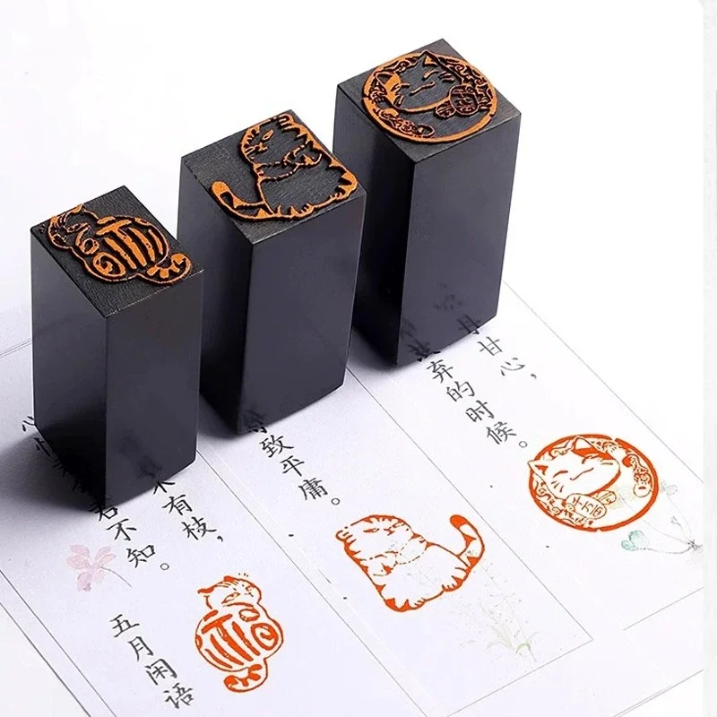 The Twelve Chinese Zodiac Signs Finished Seals Ox Horn Square Cute Animal Patterns Finished Stamps Engraving Ancient Style Seals