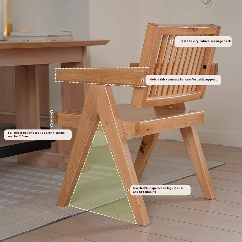 

Стул с подлокотником из цельного дерева кедра с жесткой спинкой, компьютерный стол для учебы, стул для домашнего офиса, столовой