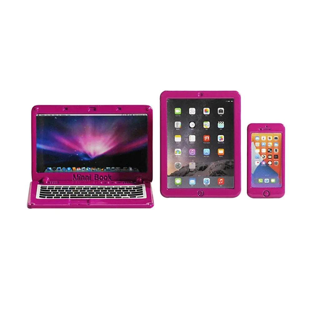 Accessoires miniatures pour maison de poupée, Mini tapis de téléphone portable en alliage, ensemble d'ordinateur, modèle de jouet pour décoration de maison de poupée, 1/12