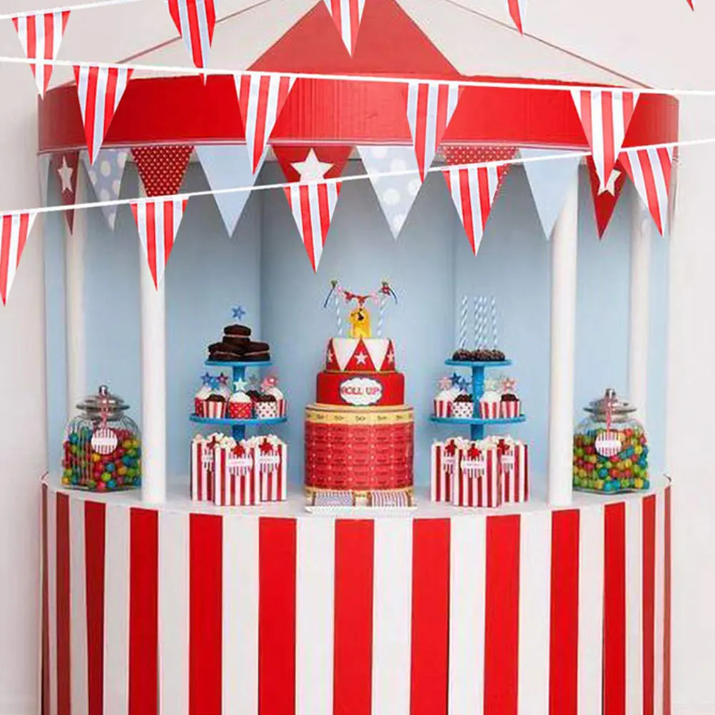 

4 Pcs Circus Party Banner Carnival Decorations for Decorate Pennant Flags Tent and White Striped