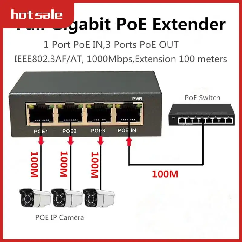 

4 Ports Full Gigabit Poe Extender/Repeater 100/1000M Network Switch Extender For Poe Switch NVR IP Camera AP