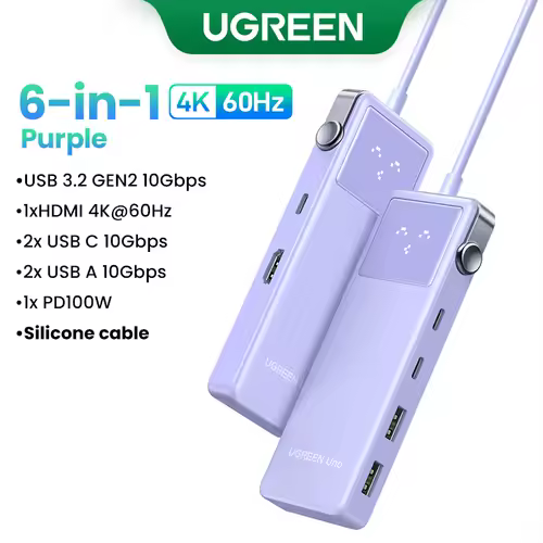 UGREEN Uno USB C HUB 6-in-1 4K60Hz PD100W 10Gbps USB3.2 Splitter Adapter for Laptop Macbook Pro Air USB Expander Docking Station - Image 8