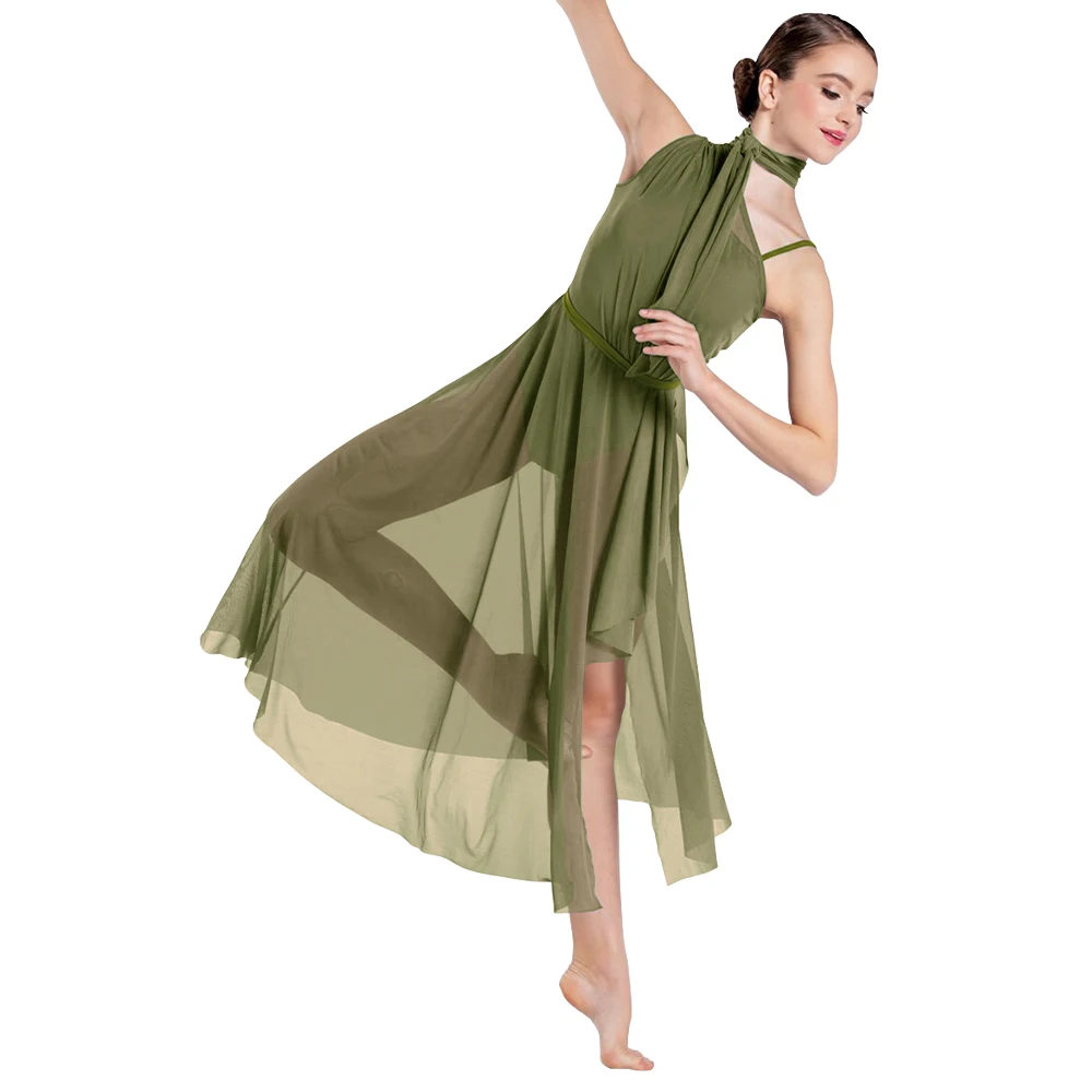 MiDee Nuovo stile grazioso contemporaneo danza lirica abiti lunghi per ragazze donne costume da ballo da competizione senza maniche asimmetrico