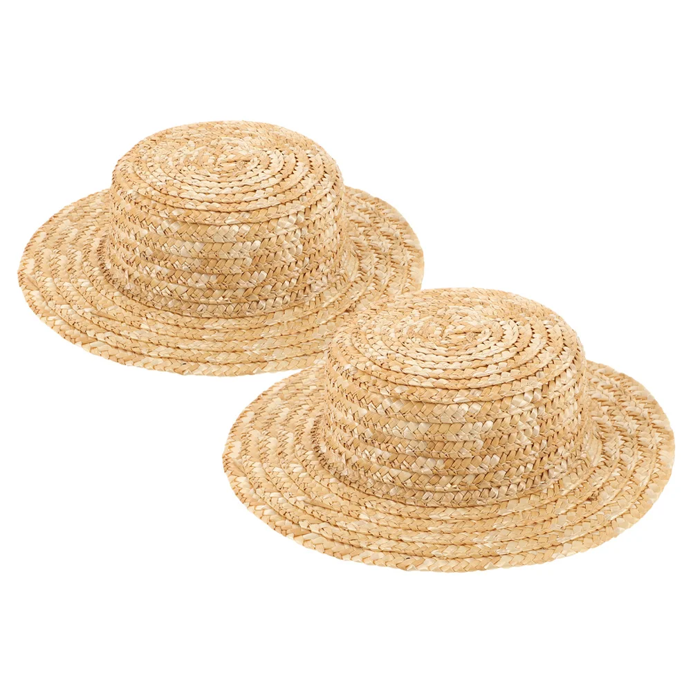 

2 Pcs Handmade Hat Embryo Mini House Adornment to Weave Model Headwear Accessories Straw Craft
