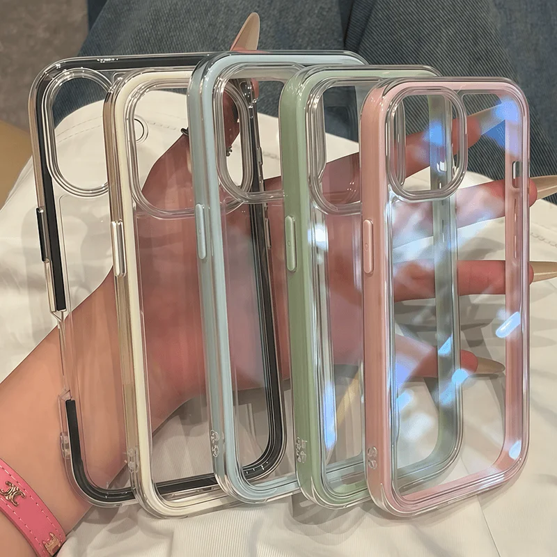 Luxus Transparent Candy Telefon Fall Für iPhone 16 Pro Max 11 12 13 14 15 Plus Klar stoßfest Stoßstange Zurück Abdeckung Funda coque