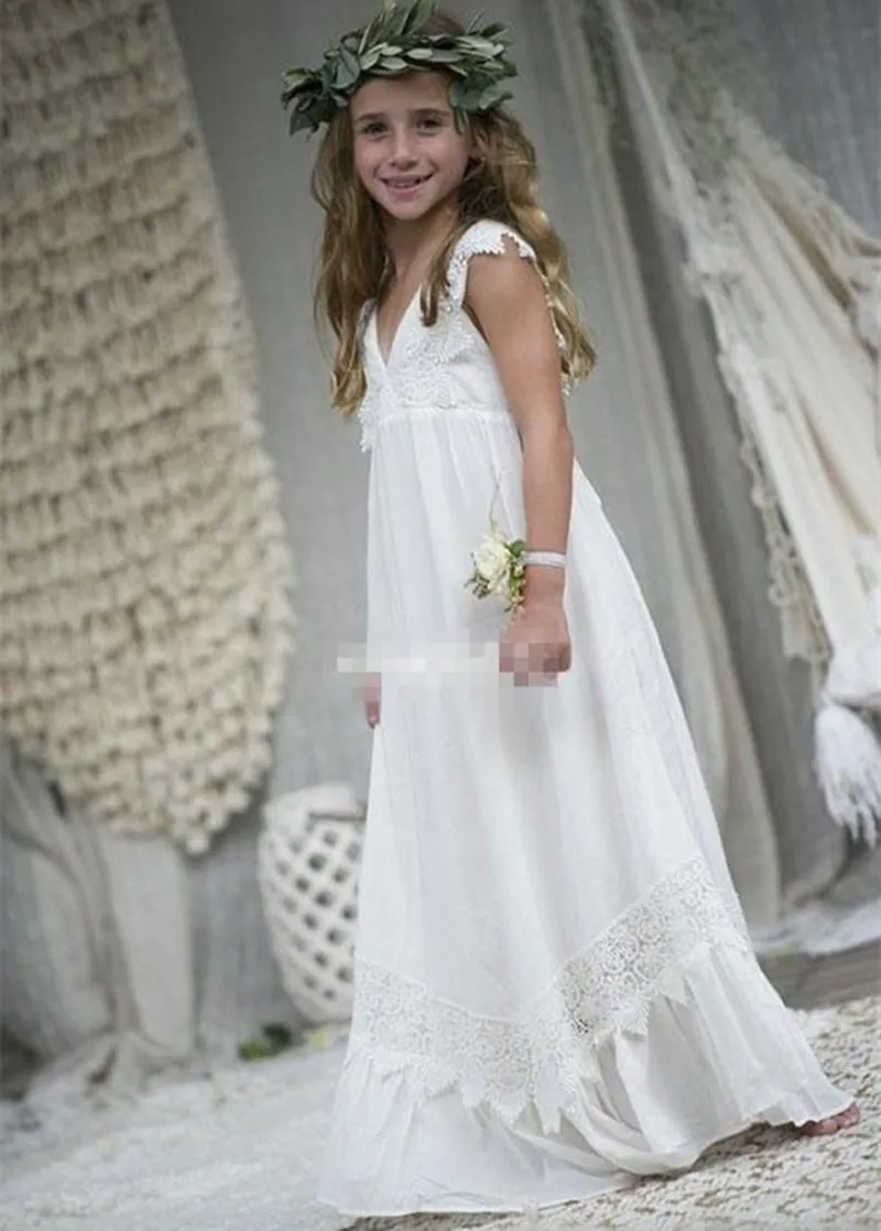 Beautiful Flower Girl Dress Floral Lace Applique Children Wedding Party Gowns New Kids Clothes Princess First Communion Birthday