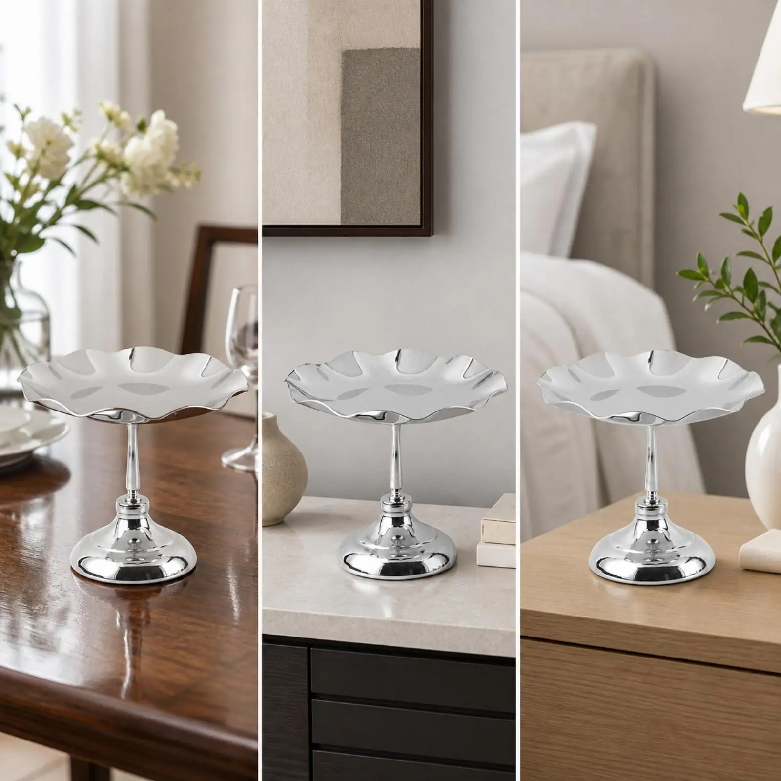 Elevated Stainless Steel Pedestal Tray Decorative Round Platter for Coffee Table Centerpiece Home Decor